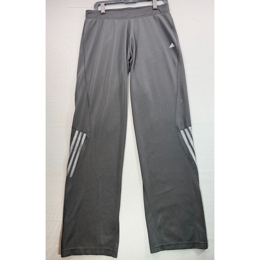 Adidas Womens Large Climalite Track Pants Black Silver Stripe Wide Leg
